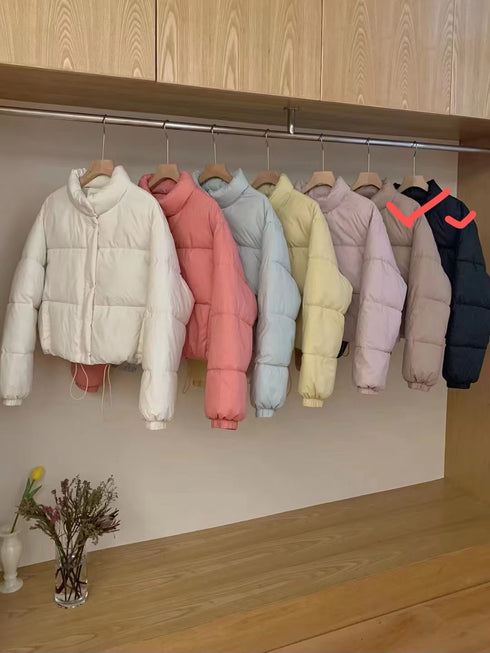 Crop Puffer Zipper with Buttons Jacket